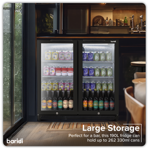 Baridi DH272 Back Bar Drinks Fridge/Cooler with Double Hinged Door & Security Lock 190L - Black - additional view 8