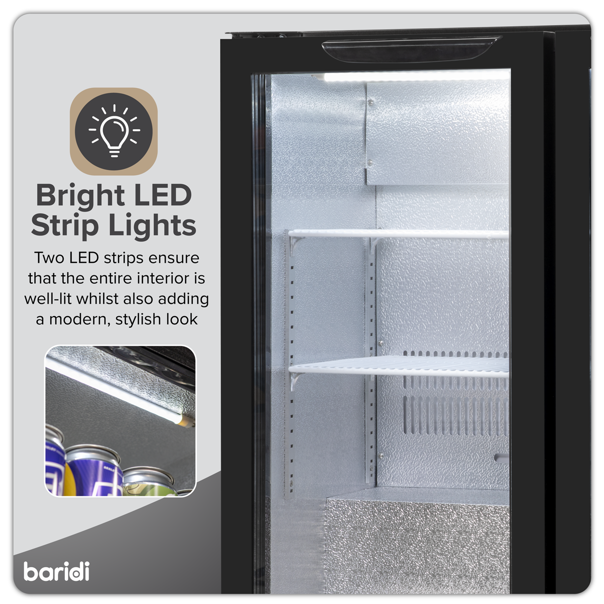 Baridi DH272 Back Bar Drinks Fridge/Cooler with Double Hinged Door & Security Lock 190L - Black - additional view 9
