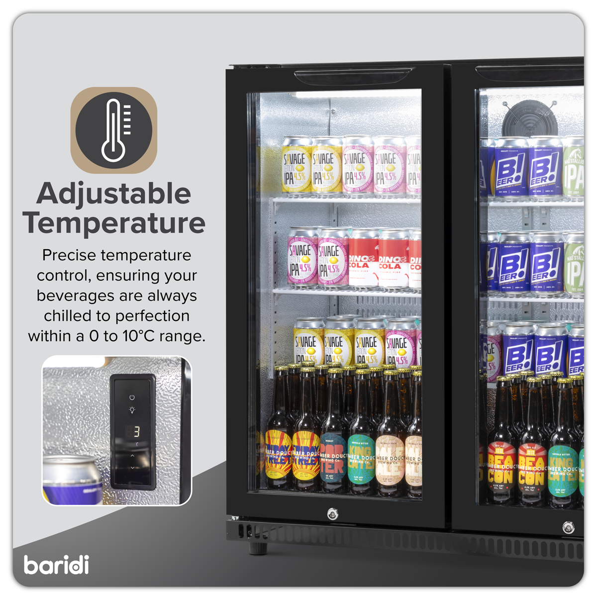 Baridi DH272 Back Bar Drinks Fridge/Cooler with Double Hinged Door & Security Lock 190L - Black - additional view 10