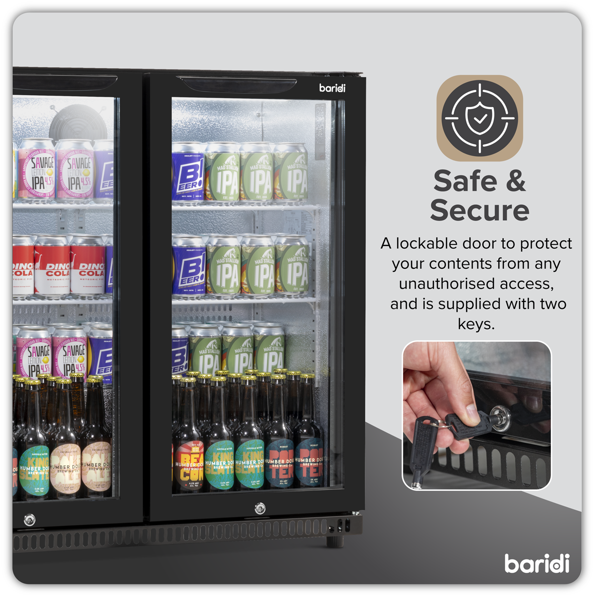 Baridi DH272 Back Bar Drinks Fridge/Cooler with Double Hinged Door & Security Lock 190L - Black - additional view 11