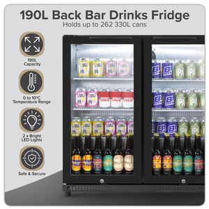 Baridi DH272 Back Bar Drinks Fridge/Cooler with Double Hinged Door & Security Lock 190L - Black - additional view 14