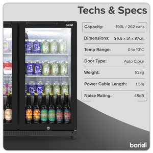 Baridi DH272 Back Bar Drinks Fridge/Cooler with Double Hinged Door & Security Lock 190L - Black - additional view 13