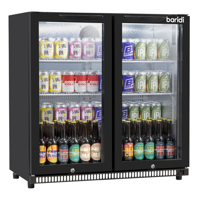 Baridi DH272 Back Bar Drinks Fridge/Cooler with Double Hinged Door & Security Lock 190L - Black