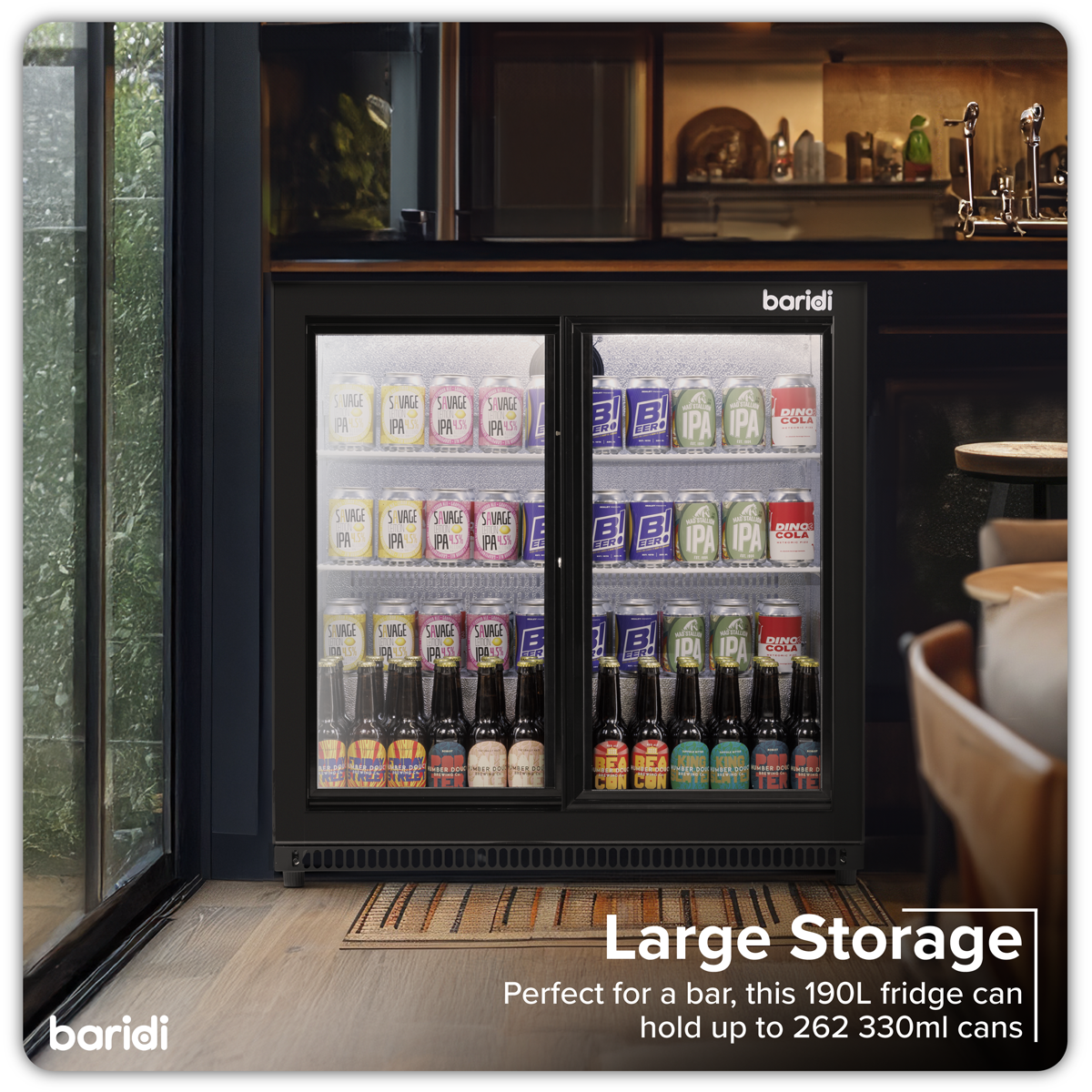 Baridi DH273 Back Bar Drinks Fridge/Cooler with Double Sliding Door & Security Lock 190L - Black - additional view 9