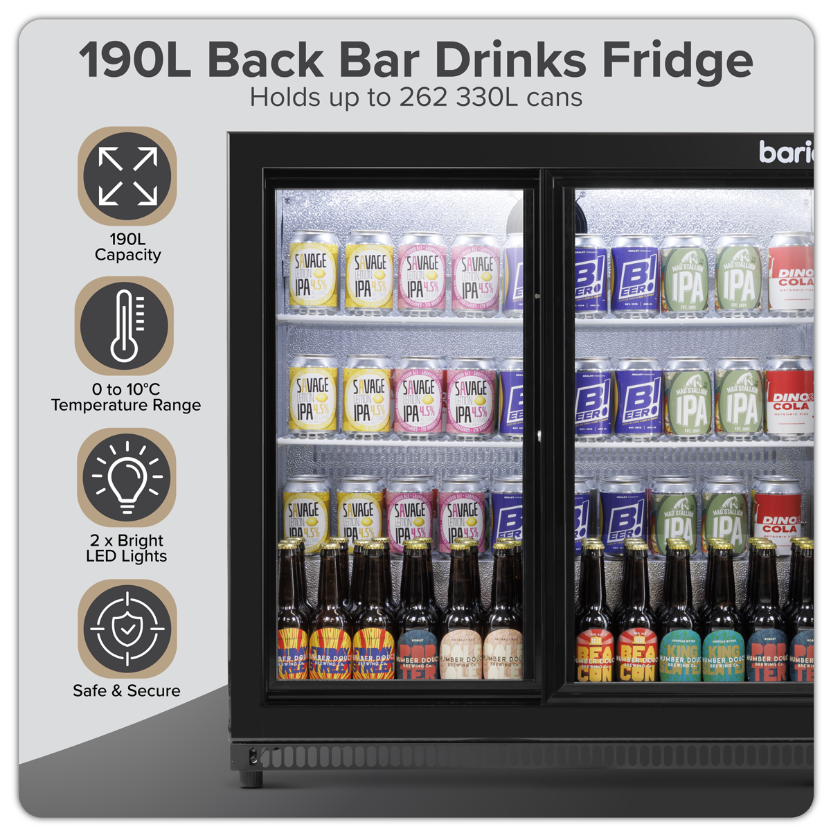 Baridi DH273 Back Bar Drinks Fridge/Cooler with Double Sliding Door & Security Lock 190L - Black - additional view 14