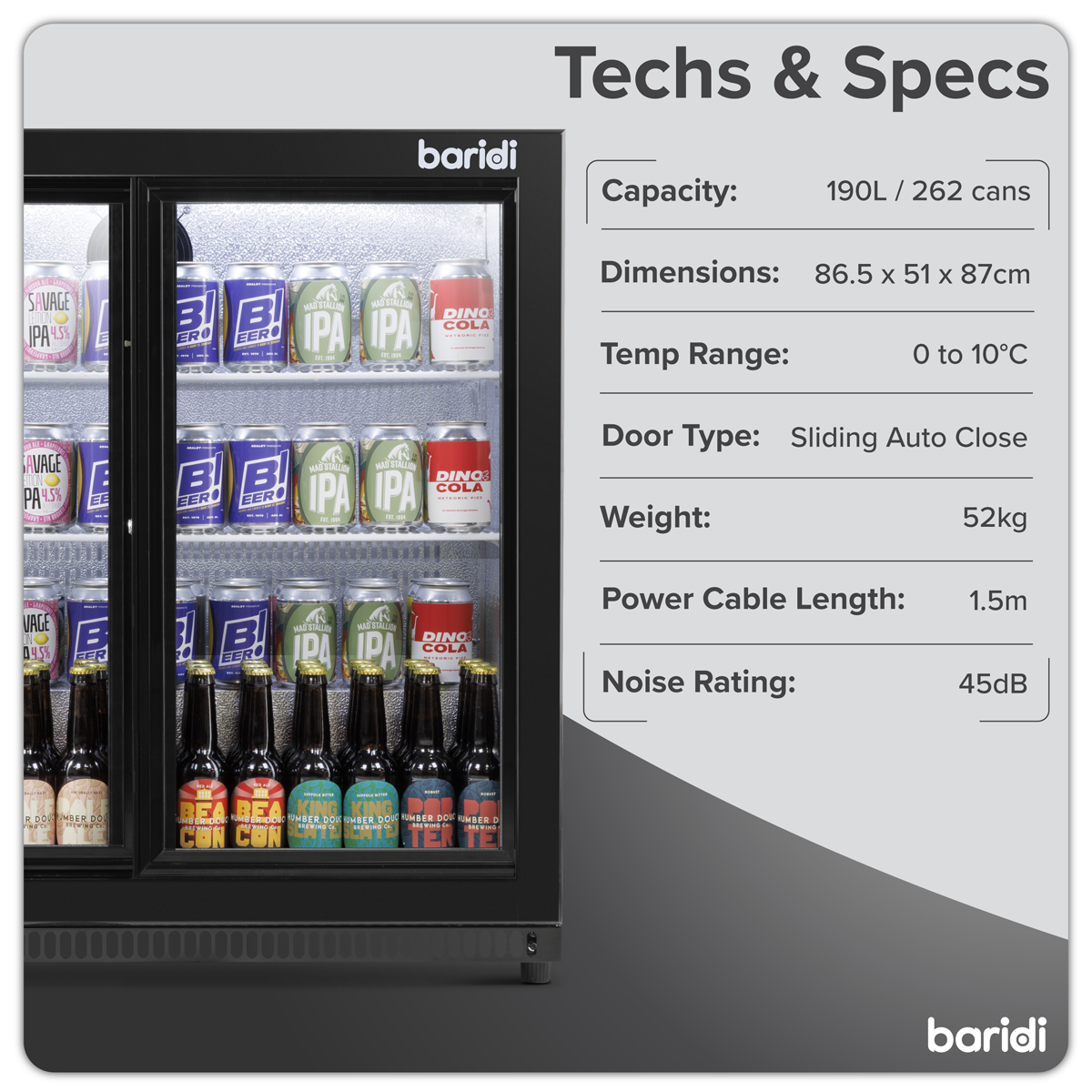Baridi DH273 Back Bar Drinks Fridge/Cooler with Double Sliding Door & Security Lock 190L - Black - additional view 15