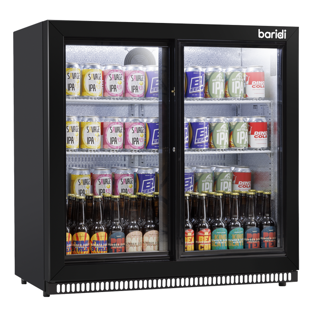 Baridi DH273 Back Bar Drinks Fridge/Cooler with Double Sliding Door & Security Lock 190L - Black