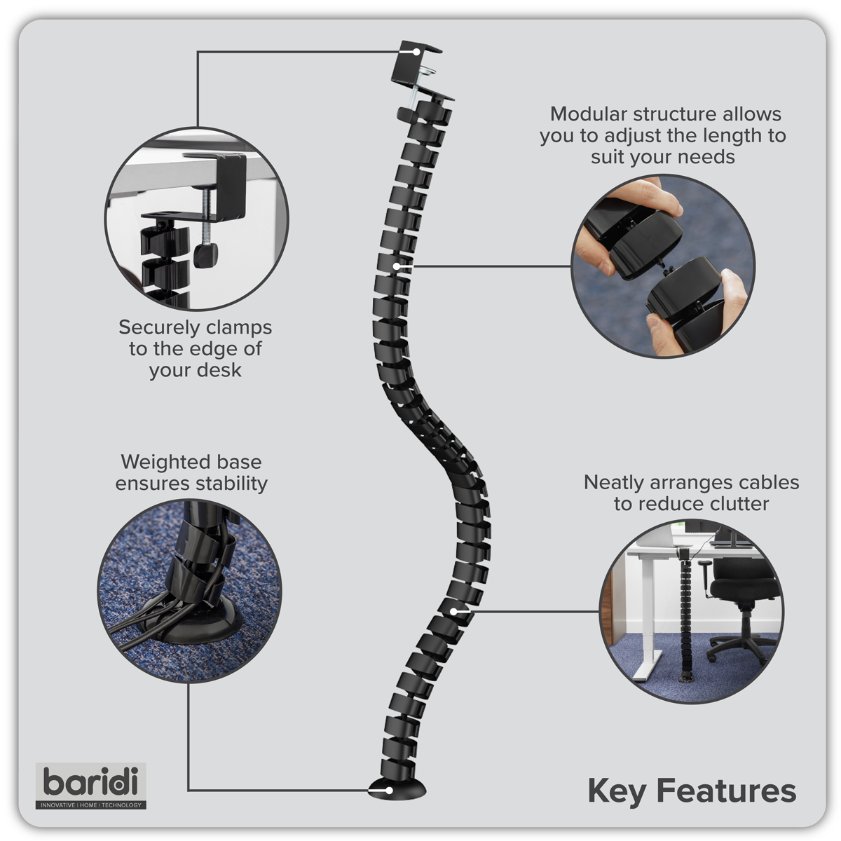 Dellonda DH274 Flexible Cable Management System, Clamp-On 1.3m - additional view 7