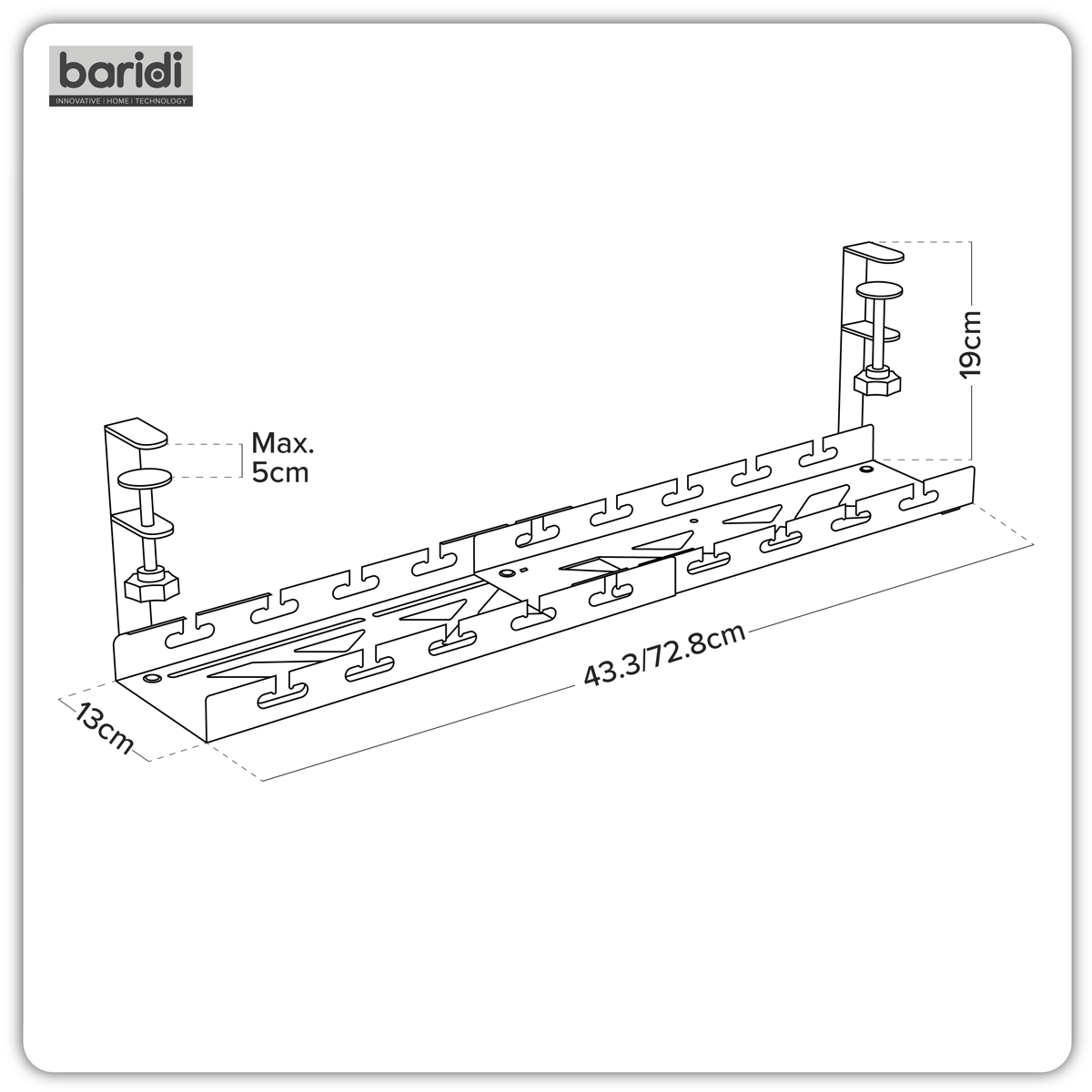 Dellonda DH276 Extendable Cable Management Tray 435/730 x 130 x 190 - Black - additional view 8