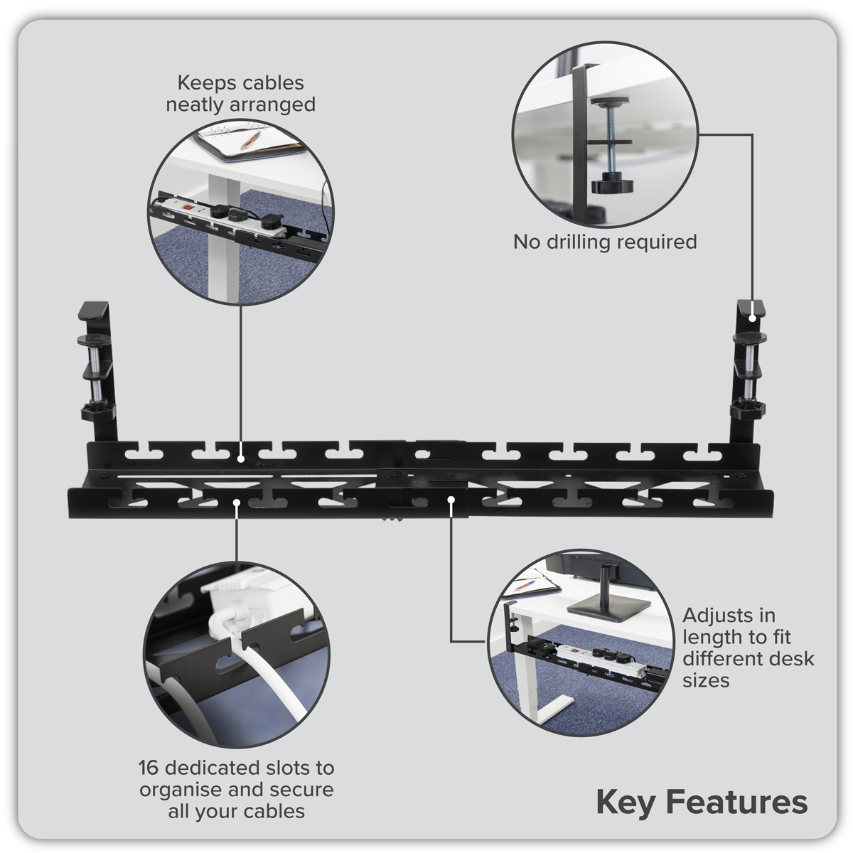 Dellonda DH276 Extendable Cable Management Tray 435/730 x 130 x 190 - Black - additional view 7