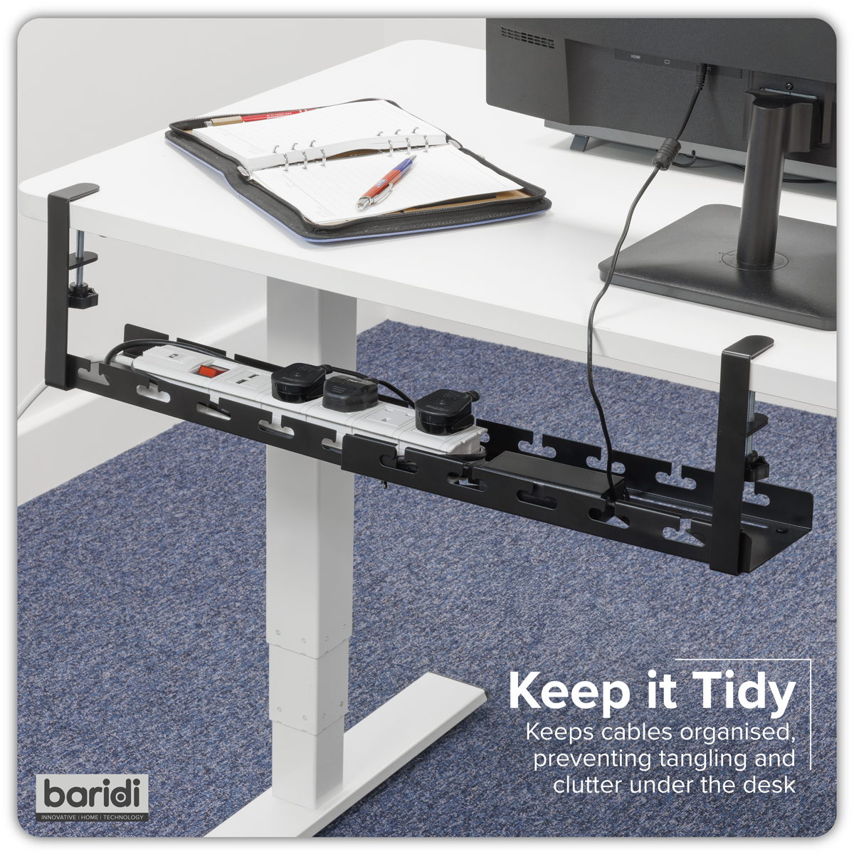 Dellonda DH276 Extendable Cable Management Tray 435/730 x 130 x 190 - Black - additional view 2