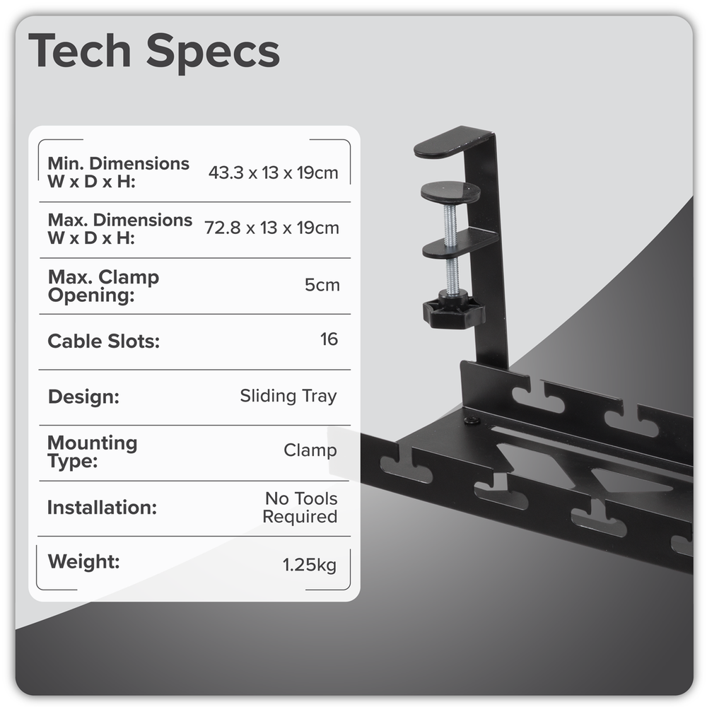 Dellonda DH276 Extendable Cable Management Tray 435/730 x 130 x 190 - Black - additional view 6