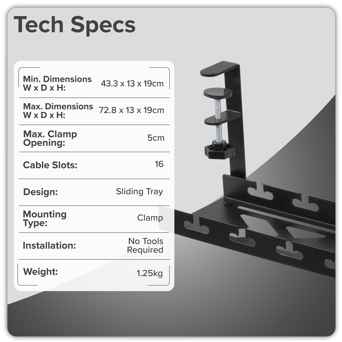 Dellonda DH276 Extendable Cable Management Tray 435/730 x 130 x 190 - Black - additional view 6