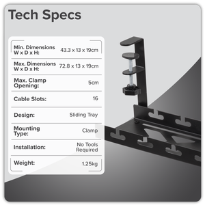 Dellonda DH276 Extendable Cable Management Tray 435/730 x 130 x 190 - Black - additional view 6