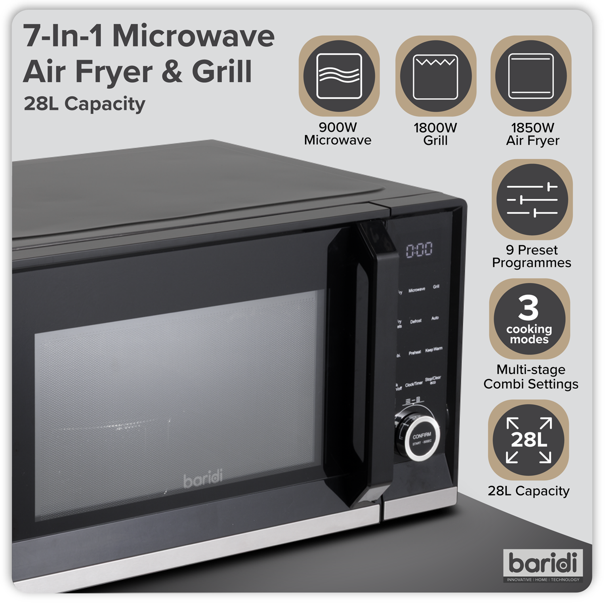 Baridi DH277 7-in-1 Air Fryer Microwave & Grill, 28L Capacity - Black - additional view 16