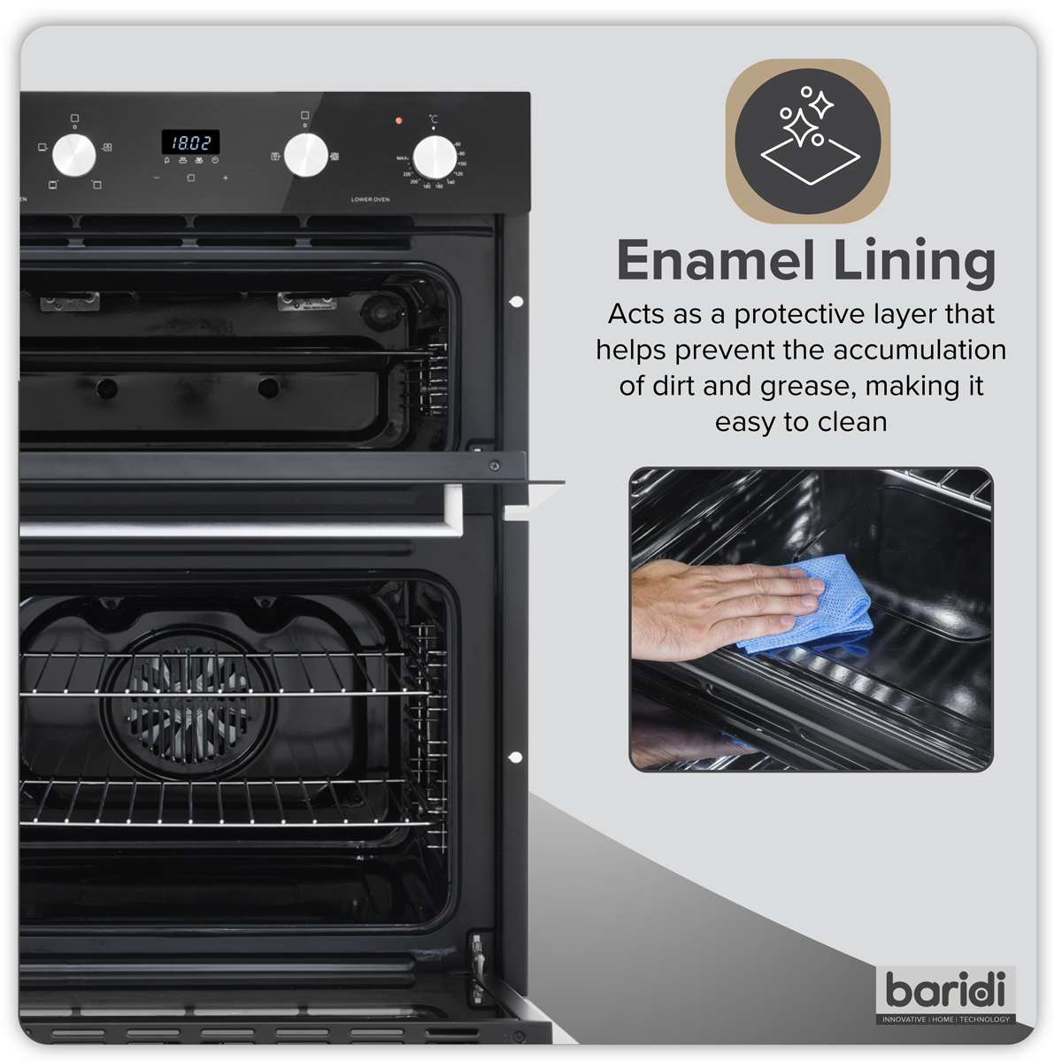 Baridi DH278 72cm Built-Under Double Oven, 74L Capacity, Energy Rating A - Black - additional view 11