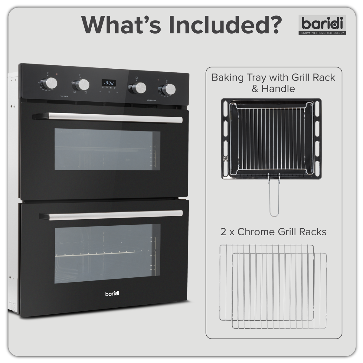 Baridi DH278 72cm Built-Under Double Oven, 74L Capacity, Energy Rating A - Black - additional view 2