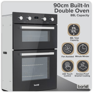 Baridi DH279 90cm Built-In Double Oven, 88L Capacity, Energy Rating A - Black - additional view 8