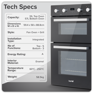 Baridi DH279 90cm Built-In Double Oven, 88L Capacity, Energy Rating A - Black - additional view 11