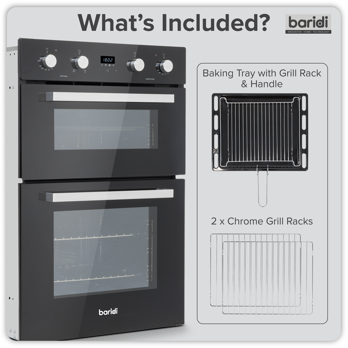 Baridi DH279 90cm Built-In Double Oven, 88L Capacity, Energy Rating A - Black - additional view 12