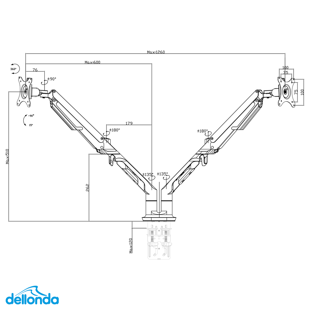 Dellonda DH27 Adjustable Double Monitor Arm with 360° Rotation - White - additional view 5
