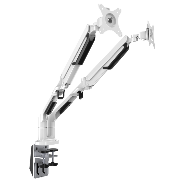 Dellonda DH27 Adjustable Double Monitor Arm with 360° Rotation - White