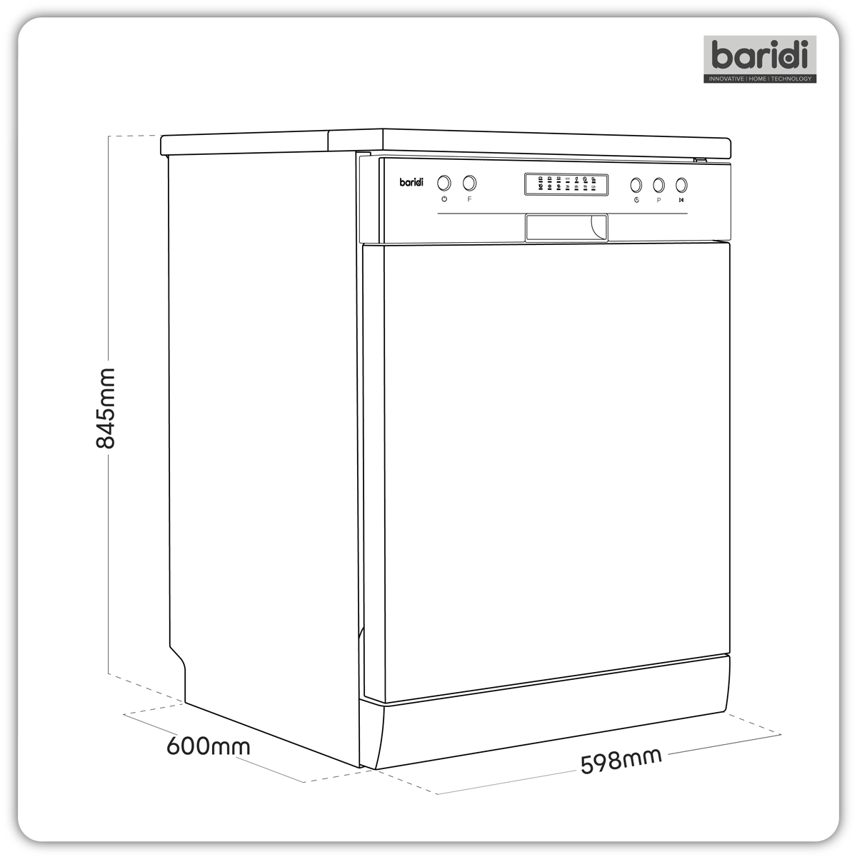 Baridi DH280 Regular Sized Freestanding Dishwasher 60cm Wide 13 Place Settings - Silver - additional view 8