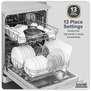 Baridi DH280 Regular Sized Freestanding Dishwasher 60cm Wide 13 Place Settings - Silver - additional view 3
