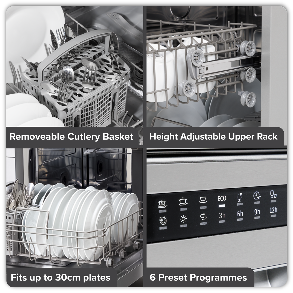 Baridi DH280 Regular Sized Freestanding Dishwasher 60cm Wide 13 Place Settings - Silver - additional view 7