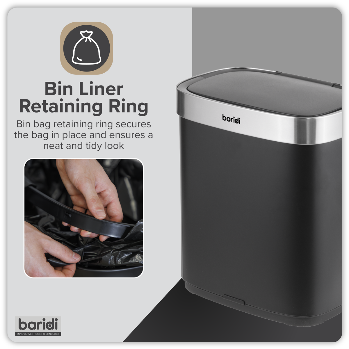 Baridi DH281 Sensor Bin 50L - Black/Stainless Steel - additional view 10