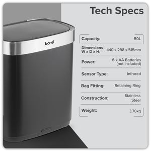 Baridi DH281 Sensor Bin 50L - Black/Stainless Steel - additional view 12