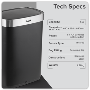 Baridi DH282 Sensor Bin 65L - Black/Stainless Steel - additional view 16