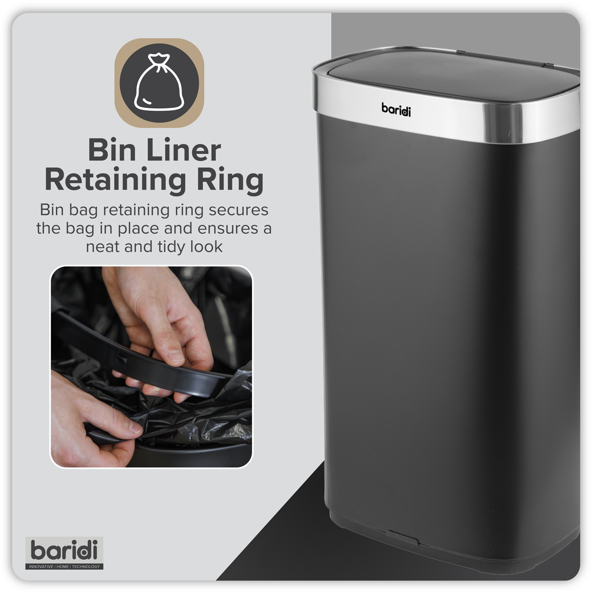 Baridi DH283 Sensor Bin 80L - Black/Stainless Steel - additional view 11