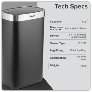 Baridi DH283 Sensor Bin 80L - Black/Stainless Steel - additional view 16
