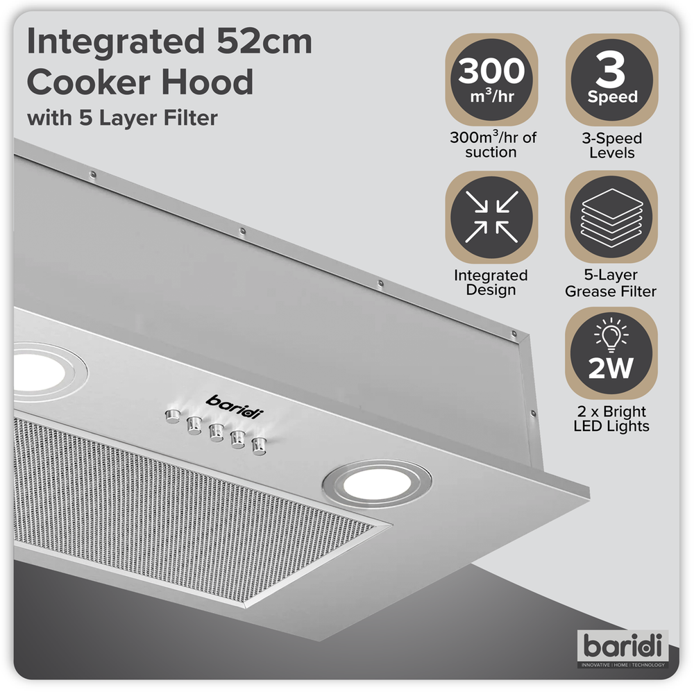 Baridi DH284 Cooker Hood with 5-Layer Filter 52cm - Stainless Steel - additional view 10