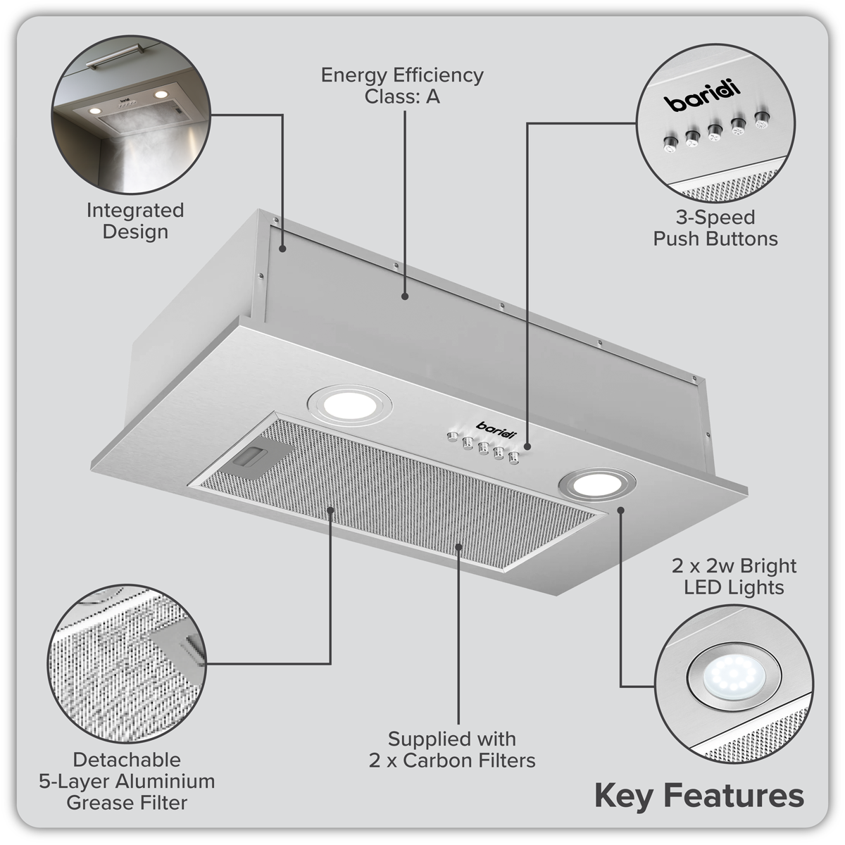 Baridi DH284 Cooker Hood with 5-Layer Filter 52cm - Stainless Steel - additional view 11