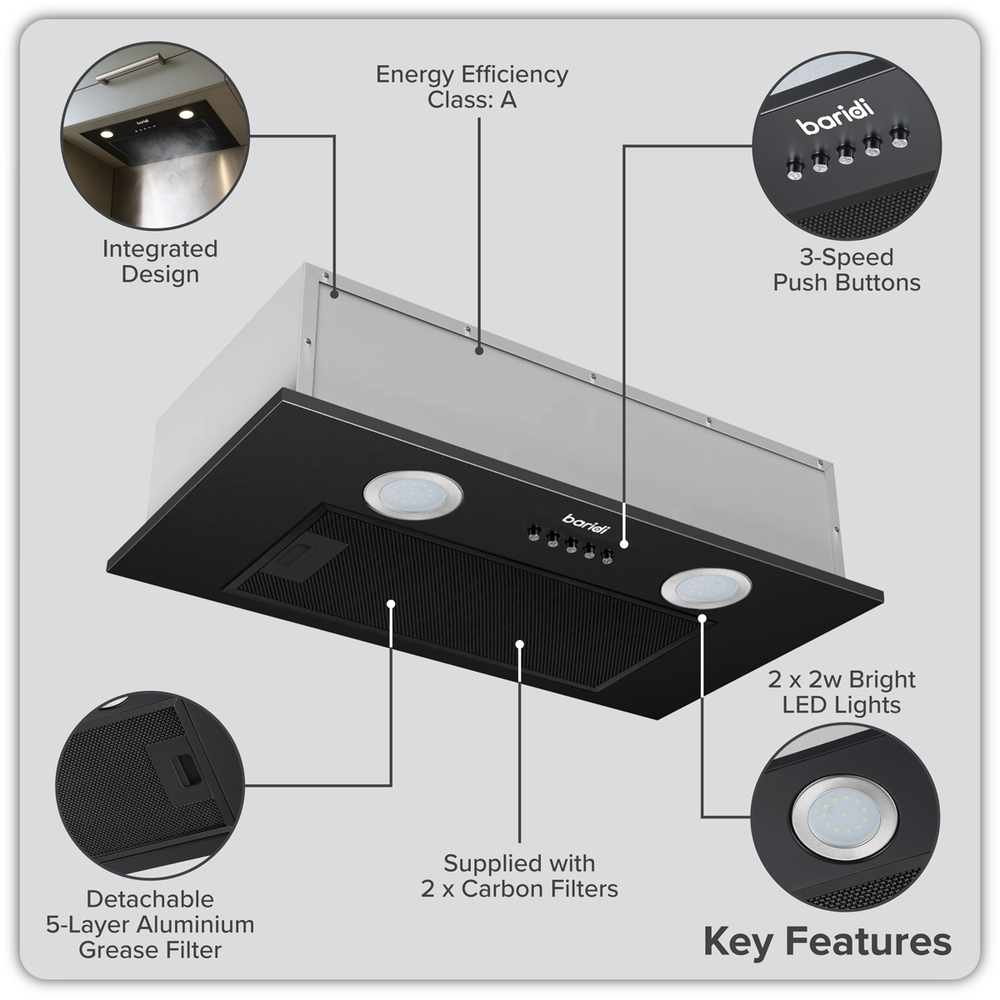 Baridi DH285 Cooker Hood with 5 Layer Filter 52cm - Black - additional view 12