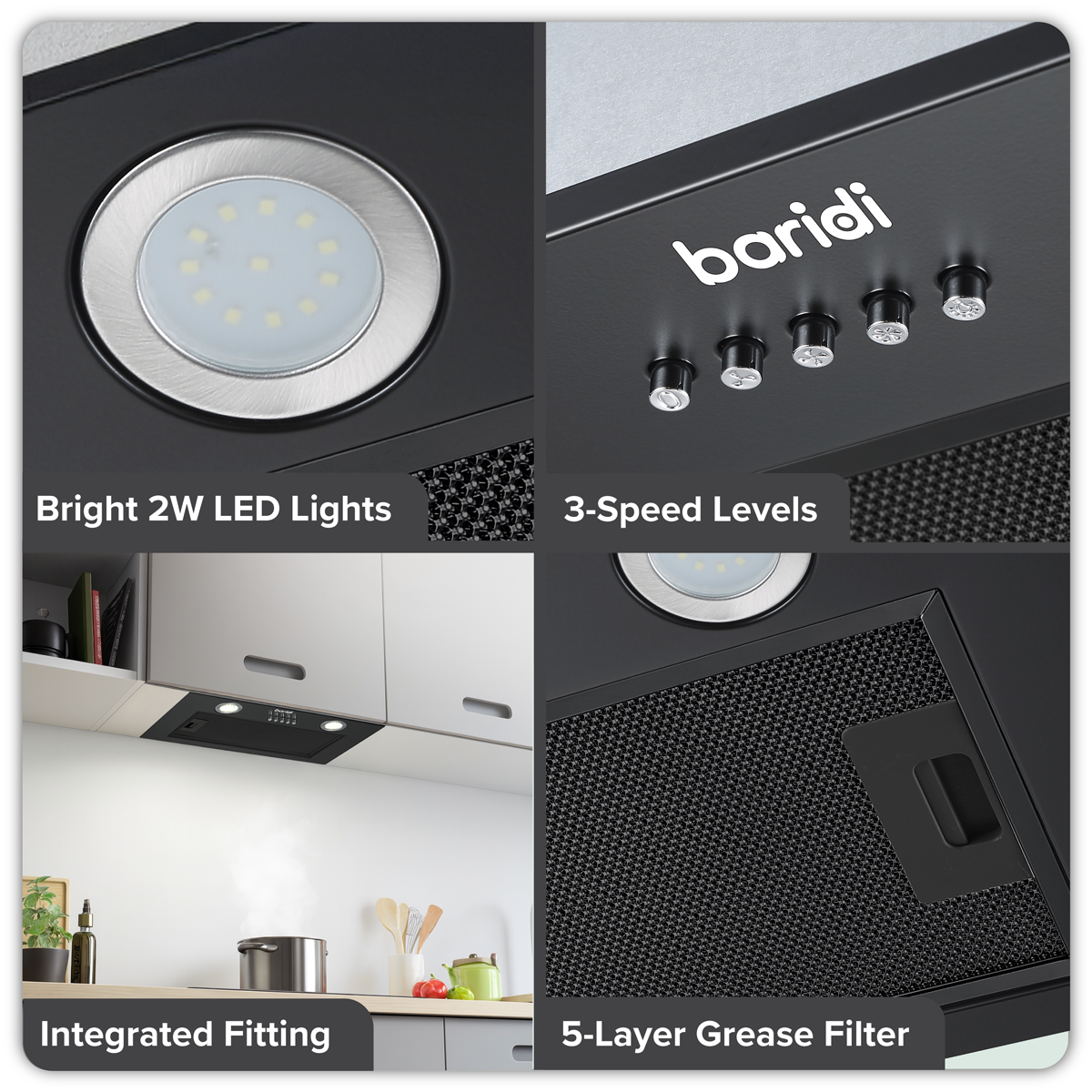 Baridi DH285 Cooker Hood with 5 Layer Filter 52cm - Black - additional view 9