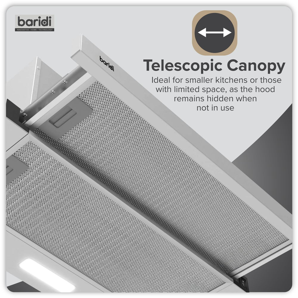 Baridi DH286 Telescopic Cooker Hood with Aluminium Filters 60cm - Stainless Steel - additional view 7
