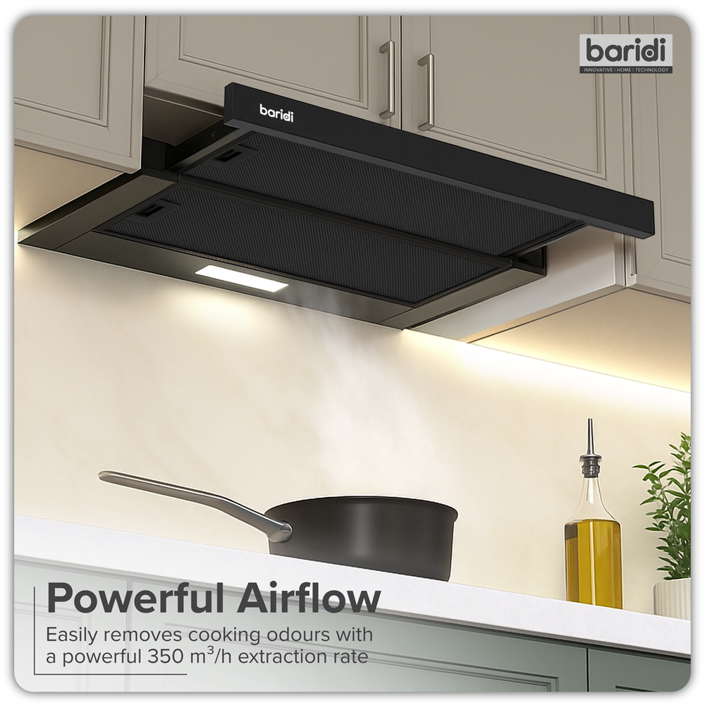 Baridi DH287 Telescopic Cooker Hood with Aluminium Filters 60cm - Black - additional view 11