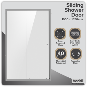 Baridi DH292 Sliding Shower Door 1000 x 1850mm, 6mm Tempered Glass, Reversible - Chrome - additional view 11