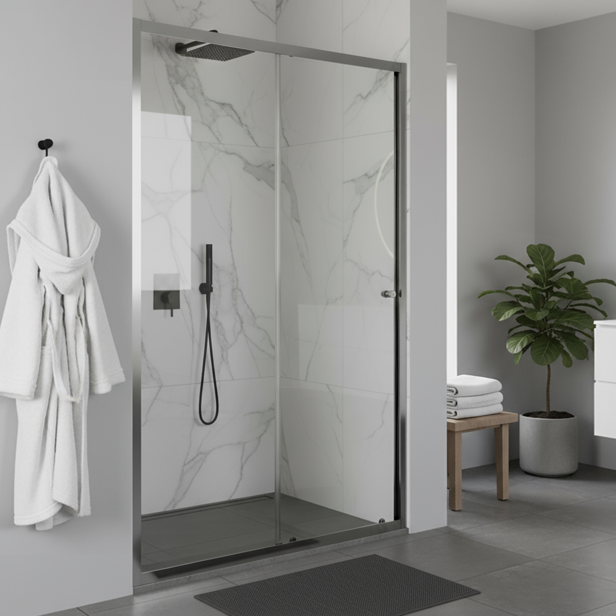 Baridi DH292 Sliding Shower Door 1000 x 1850mm, 6mm Tempered Glass, Reversible - Chrome - additional view 6