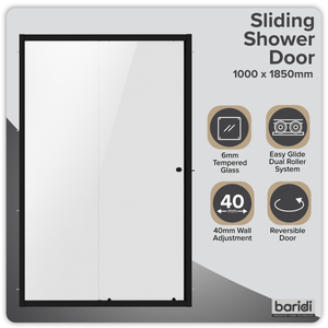 Baridi DH293 Sliding Shower Door 1000 x 1850mm, 6mm Tempered Glass, Reversible - Black - additional view 6