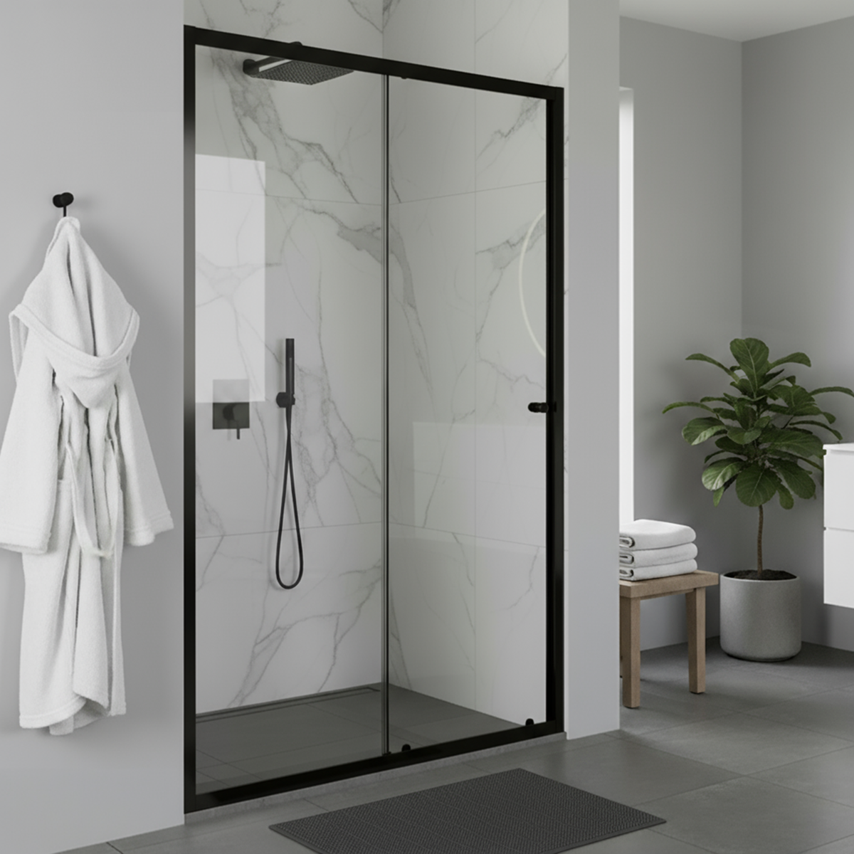 Baridi DH293 Sliding Shower Door 1000 x 1850mm, 6mm Tempered Glass, Reversible - Black - additional view 12