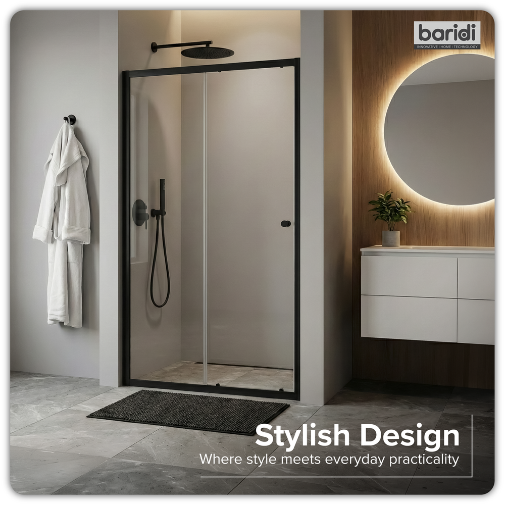 Baridi DH293 Sliding Shower Door 1000 x 1850mm, 6mm Tempered Glass, Reversible - Black - additional view 5