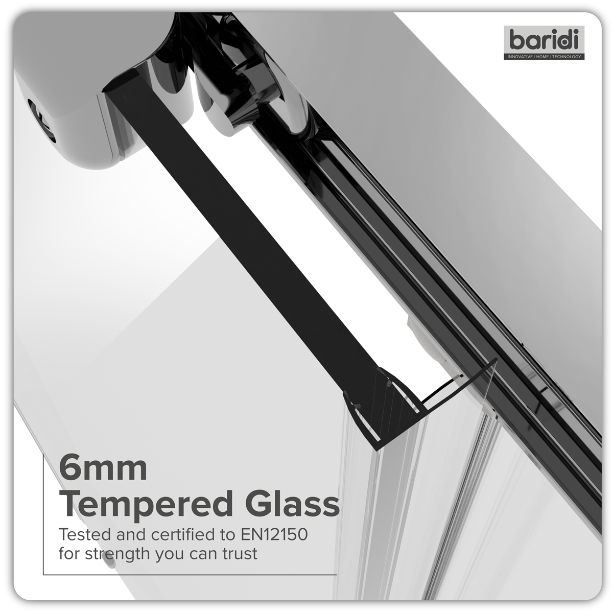 Baridi DH294 Sliding Shower Door 1200 x 1850mm, 6mm Tempered Glass, Reversible - Chrome - additional view 7
