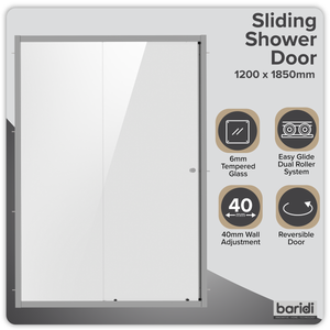 Baridi DH294 Sliding Shower Door 1200 x 1850mm, 6mm Tempered Glass, Reversible - Chrome - additional view 5