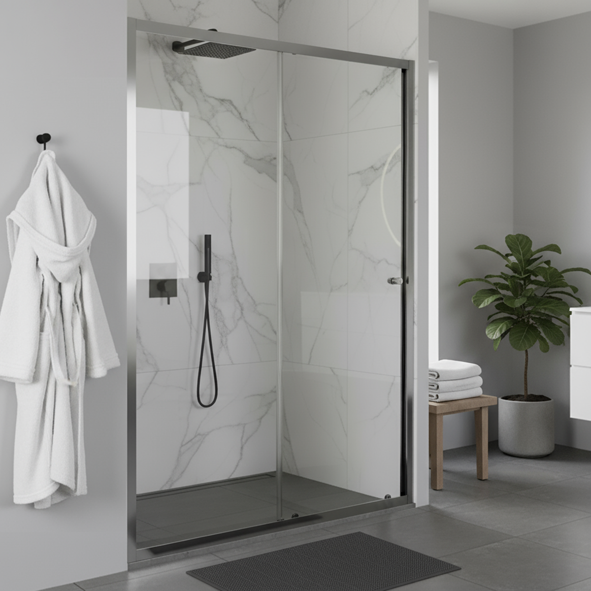 Baridi DH294 Sliding Shower Door 1200 x 1850mm, 6mm Tempered Glass, Reversible - Chrome - additional view 2