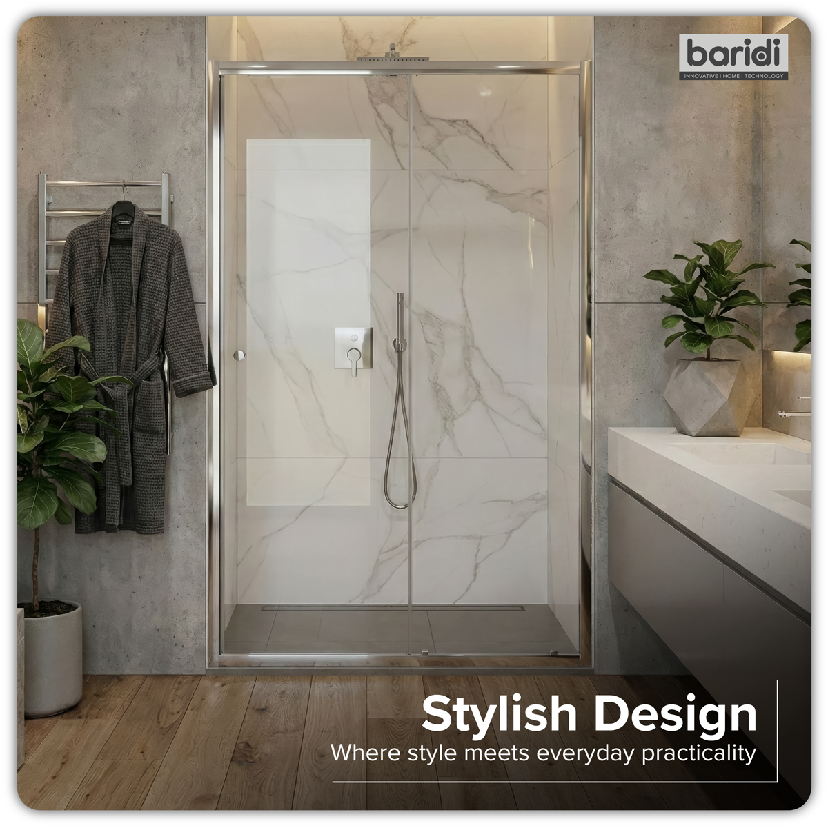 Baridi DH295 Sliding Shower Door 1200 x 1850mm, 6mm Tempered Glass, Reversible - Black - additional view 3