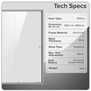 Baridi DH294 Sliding Shower Door 1200 x 1850mm, 6mm Tempered Glass, Reversible - Chrome - additional view 4